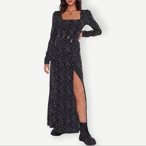 Nasty Gal Polka Dot Square Neck Maxi Slit Dress
